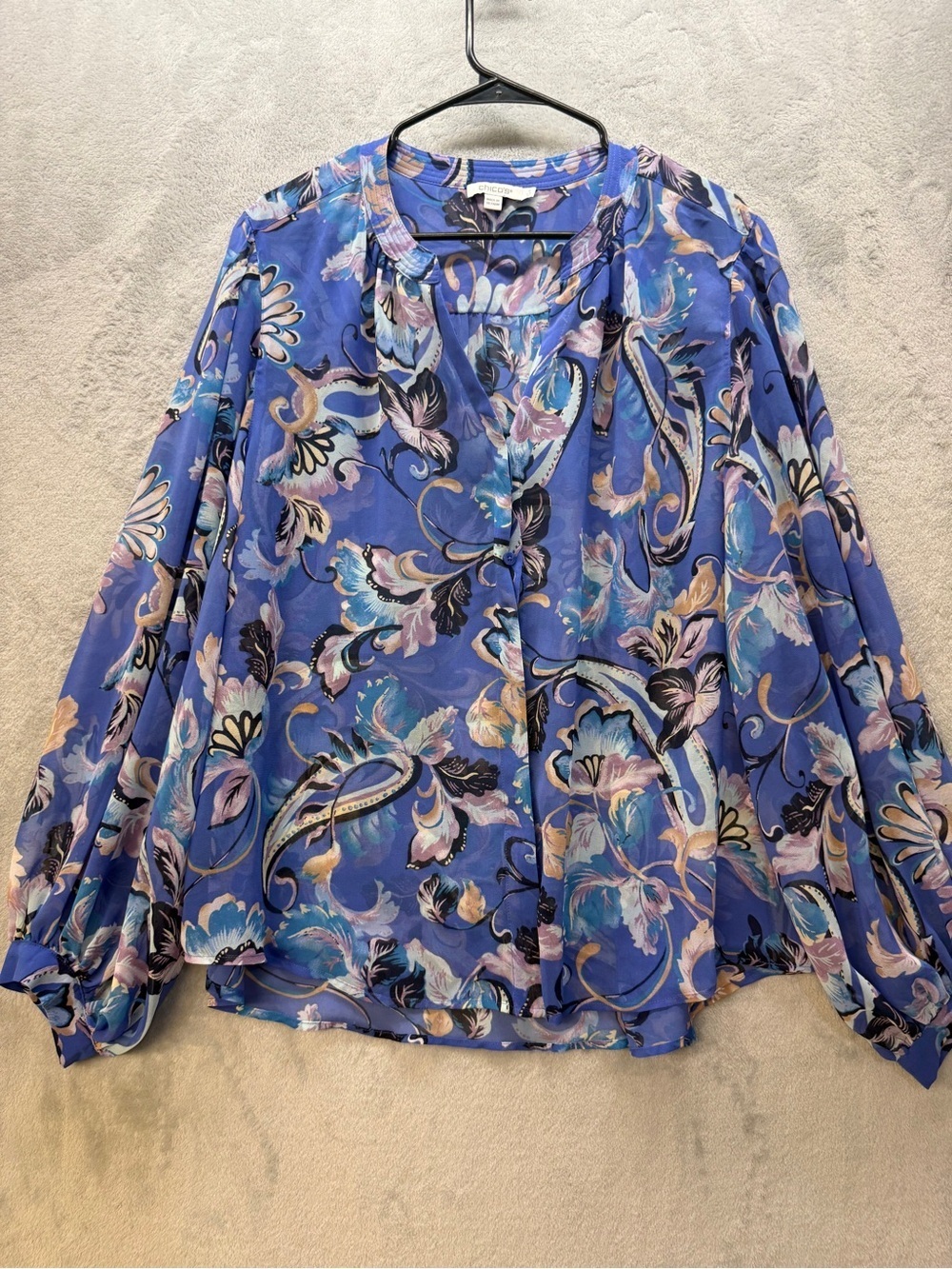 Chico's Purple-Blue Floral Georgette Blouse Size 20 Top - Picture 3 of 8